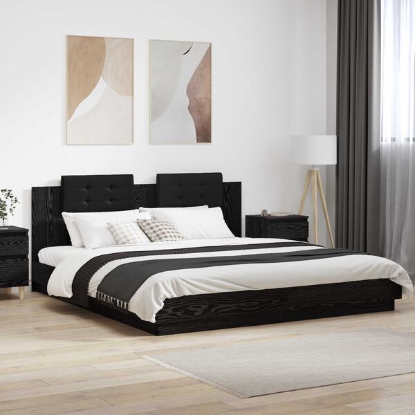 vidaXL Bed Frame with Headboard Black Oak 200 x 200 cm Engineered Wood