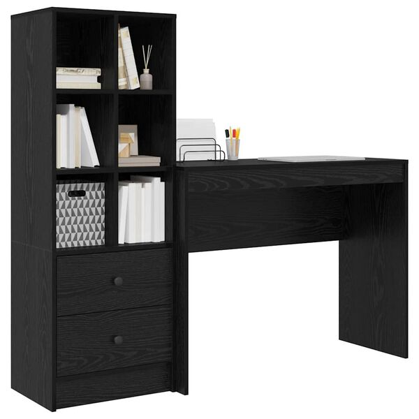 vidaXL Desk with Drawer 2 pcs Black Oak