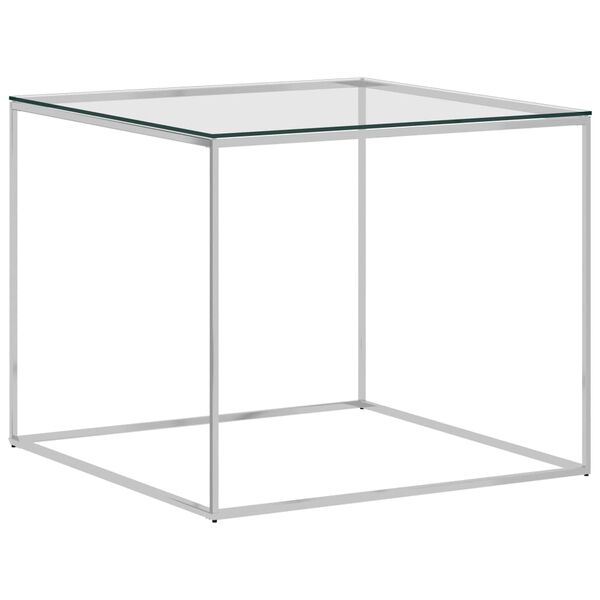 vidaXL Coffee Table Silver 50x50x43 cm Stainless Steel and Glass