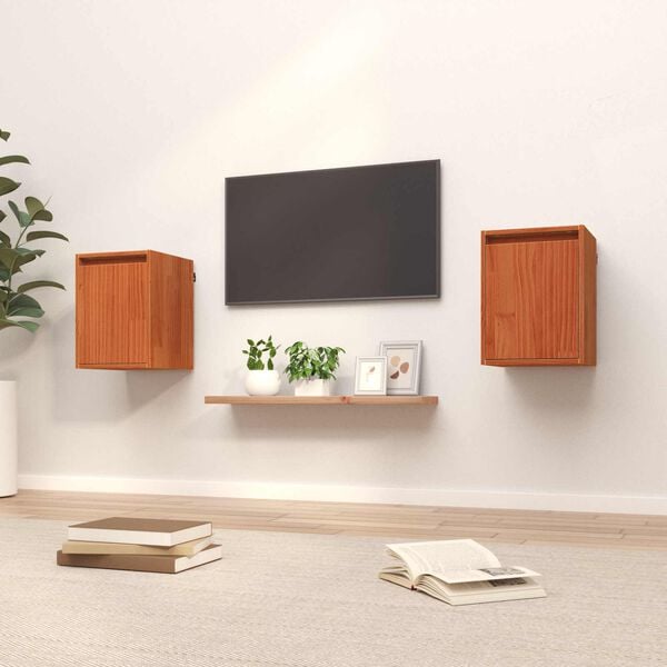 vidaXL Wall Cabinet 2 pcs Wax Brown 30 x 30 x 40 cm Solid Pine Wood