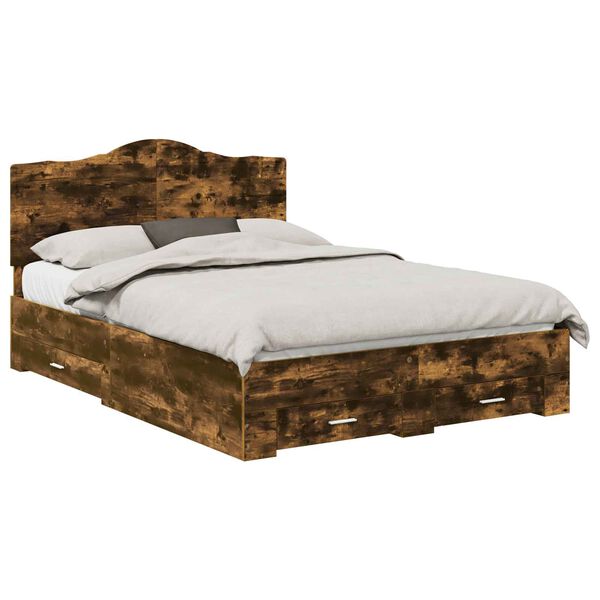 vidaXL Bed Frame with Drawer Smoked Oak 140 x 190 cm Engineered Wood