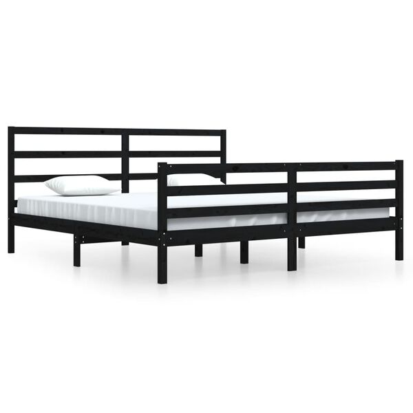 vidaXL Bed Frame without Mattress Black Solid Wood Pine 200x200 cm