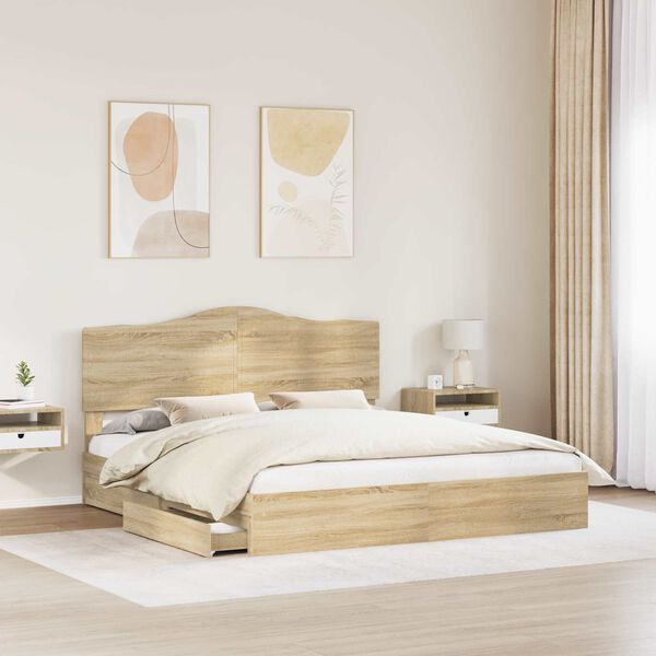 vidaXL Storage Bed with Drawer Sonoma Oak 180 x 200 cm Engineered Wood