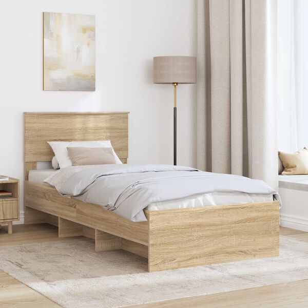 vidaXL Bed Frame with Headboard Sonoma Oak 90 x 200 cm Engineered Wood