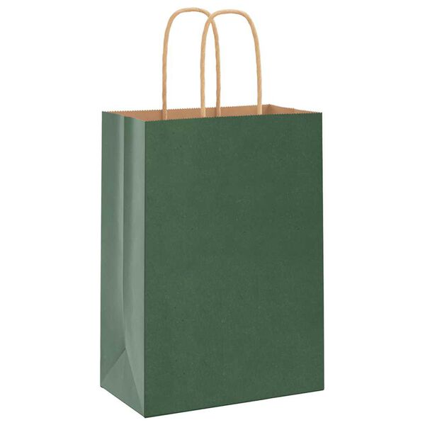 vidaXL Paper Bags 50 pcs with Handles Green 15x8x21 cm