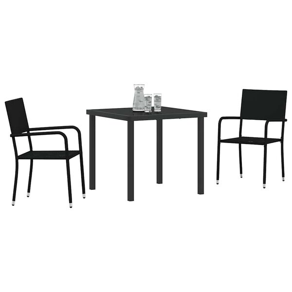 vidaXL Garden Dining Set with Cushion 3 pcs Black Poly Rattan