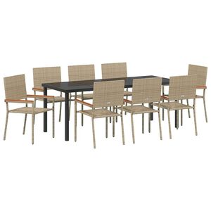 vidaXL Garden Dining Set 9 pcs Beige Poly Rattan
