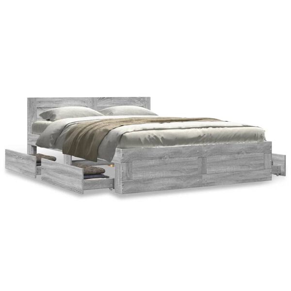 vidaXL Bed Frame with Headboard without Mattress Grey Sonoma 140x190 cm