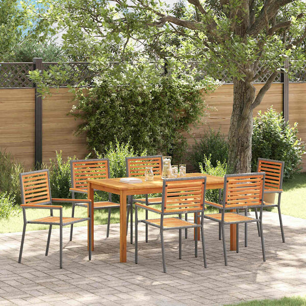 vidaXL Garden Dining Set 7 pcs Grey Poly rattan