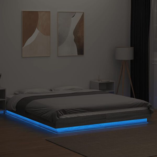 vidaXL Bed Frame with LED Lights without Mattress Grey Sonoma 160x200cm