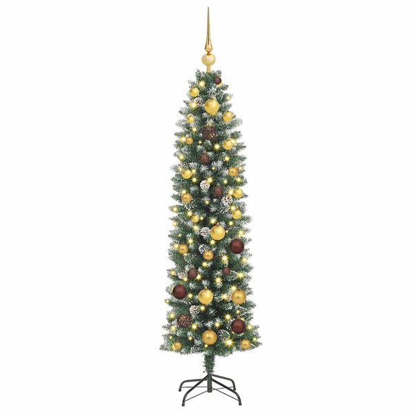 vidaXL Artificial Slim Christmas Tree Green and White 150 cm