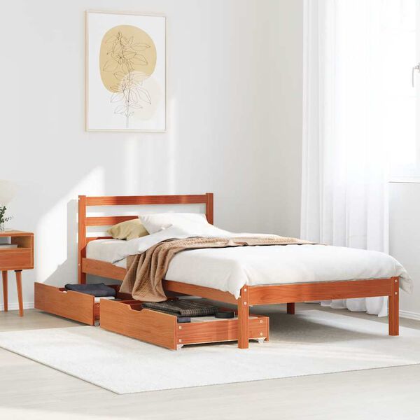 vidaXL Bed Frame without Mattress Wax Brown 90x200 cm Solid Wood Pine