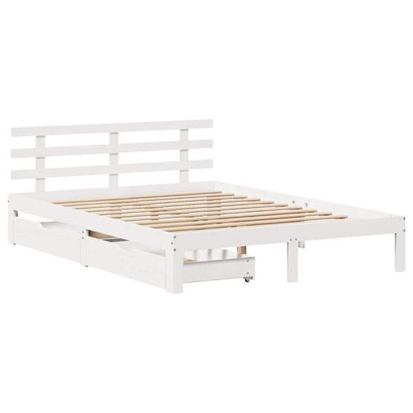 vidaXL Bed Frame with Drawers without Mattress White 150x200 cm King Size