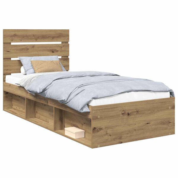 vidaXL Bed Frame Artisian Oak 90 x 200 cm Solid Pine Wood