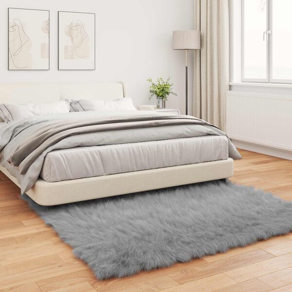 vidaXL Faux Sheepskin Rug Tafalla Grey 120 x 120 cm Polyester