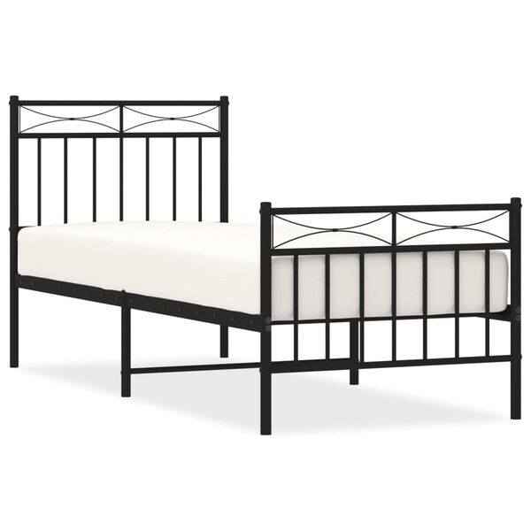 vidaXL Metal Bed Frame without Mattress with Footboard Black 75x190cm