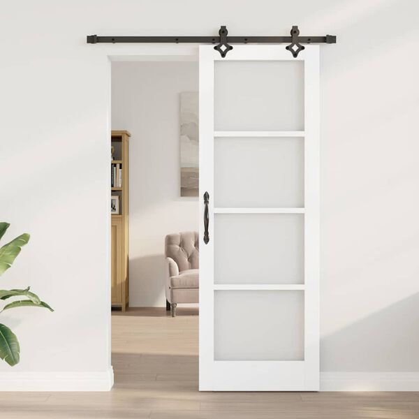vidaXL Sliding Door White 73.5 x 211 cm Solid Pine Wood and Glass