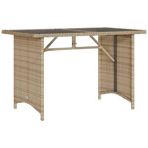 vidaXL Garden Table with Glass Top Beige 110x68x70 cm Poly Rattan