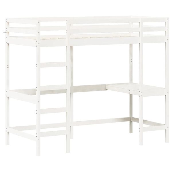 vidaXL Loft Bed without Mattress White 90x190 cm Single Solid Wood Pine