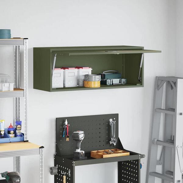 vidaXL Wall Cabinet for Garage with Gas-lift Door Olive green