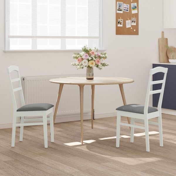 vidaXL Dining Chair 2 pcs White and Grey Solid Wood