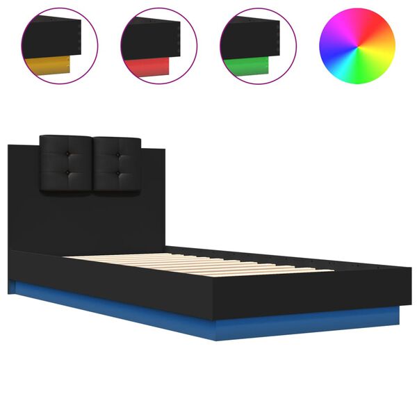 vidaXL Bed Frame with LED without Mattress Black 90x200 cm