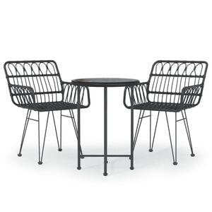 vidaXL 3 Piece Garden Dining Set Black Poly Rattan