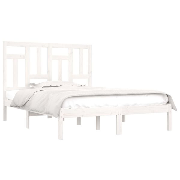 vidaXL Bed Frame without Mattress White 135x190 cm Double Solid Wood Pine