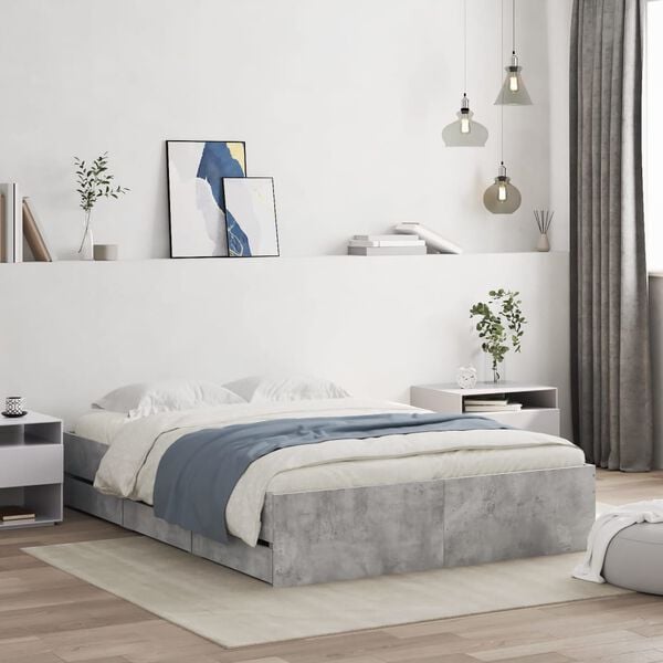 vidaXL Bed Frame with Drawers without Mattress Concrete Grey 135x190 cm Double
