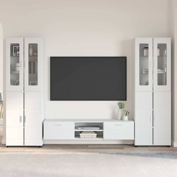 vidaXL TV Cabinet Set with Drawer High Gloss White Engineered Wood