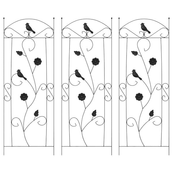 vidaXL Garden Fence 3 pcs Black 112 x 40 cm Steel