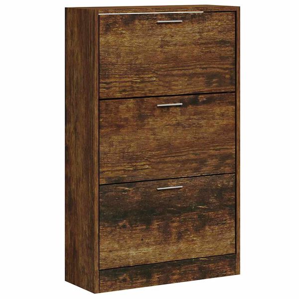 vidaXL Shoe Cabinet Smoked Oak 63x24x103 cm Engineered Wood