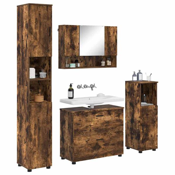 vidaXL Bathroom Furniture Set with Drawer with Shelf 4 pcs Smoked Oak
