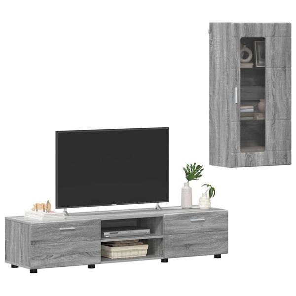 vidaXL TV Cabinet Set with Drawer FLORIN Grey Sonoma Engineered Wood