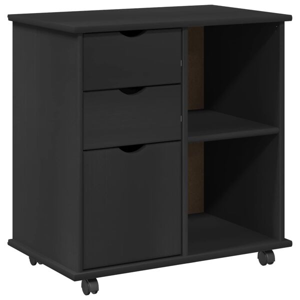 vidaXL Rolling Cabinet Black 63.5 x 39 x 65.5 cm Solid Pine Wood