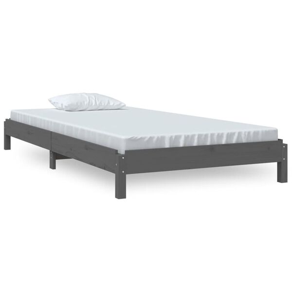 vidaXL Stack Bed without Mattress Grey 75x190 cm Small Single Solid Wood Pine