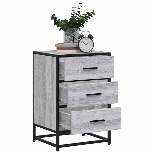 vidaXL Bedside Cabinet Grey Sonoma 40x34.5x60 cm Engineered Wood and Metal