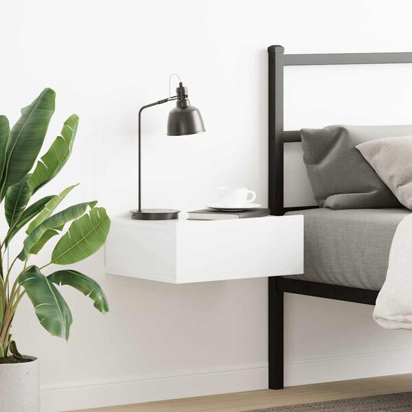 vidaXL Floating Nightstand High Gloss White 40x30x15 cm Engineered Wood
