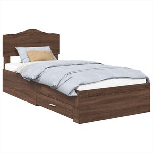 vidaXL Bed Frame with Headboard Brown Oak 100 x 200 cm Engineered Wood