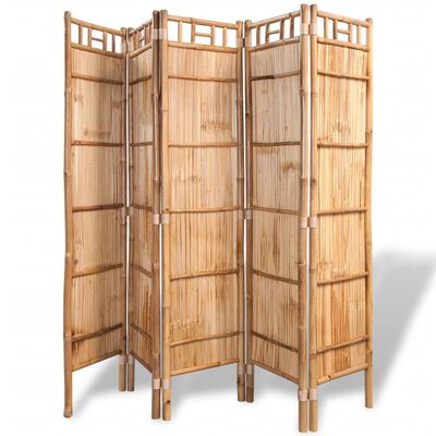 vidaXL 5-Panel Room Divider Bamboo 200x160 cm