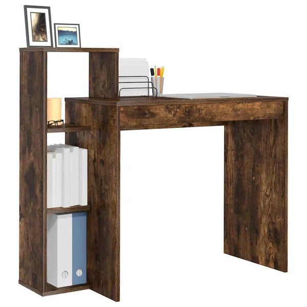 vidaXL Desk with Shelf Smoked Oak 100 x 40 x 90 cm Engineered Wood