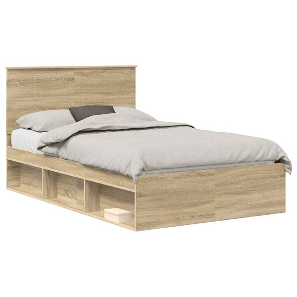 vidaXL Bed Frame with Headboard Sonoma 120 x 190 cm Solid Pine Wood