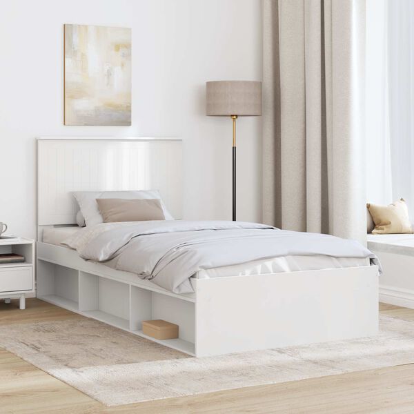 vidaXL Bed Frame with Headboard White 100 x 200 cm Solid Pine Wood