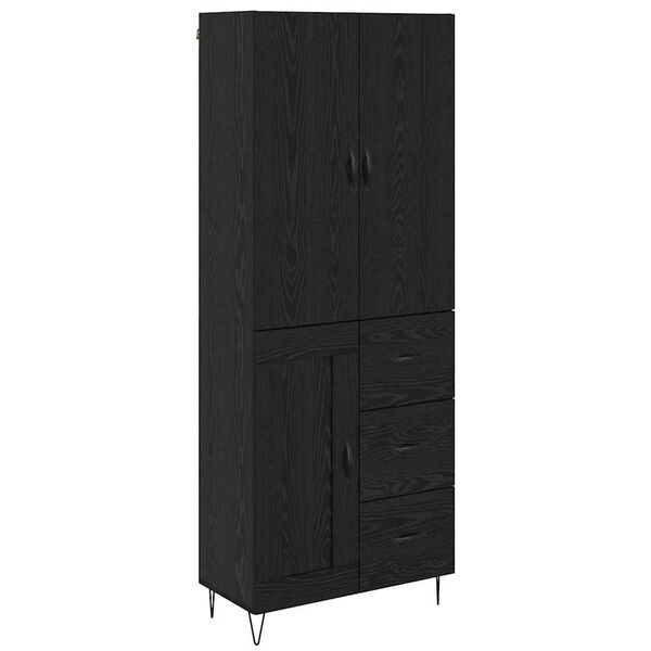vidaXL Highboard with Drawer 2 pcs Black Oak Engineered Wood and Glass