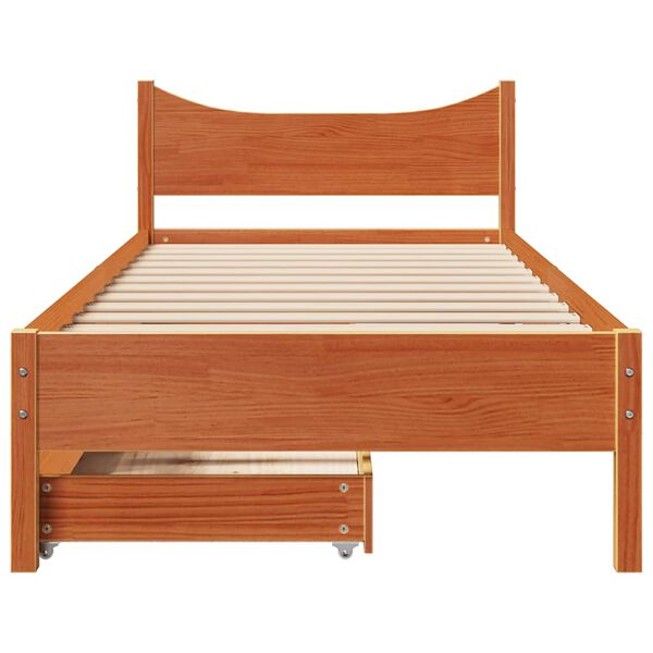 vidaXL Bed Frame with Drawers Wax Brown 90x190 cm Single Solid Wood Pine