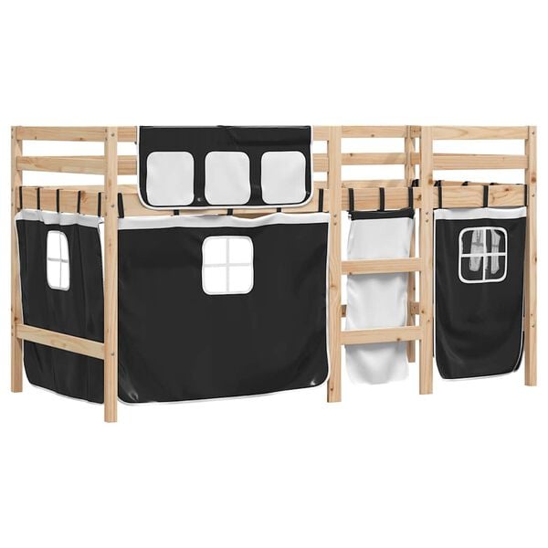 vidaXL Kids' Loft Bed with Curtains without Mattress White&Black 90x200 cm