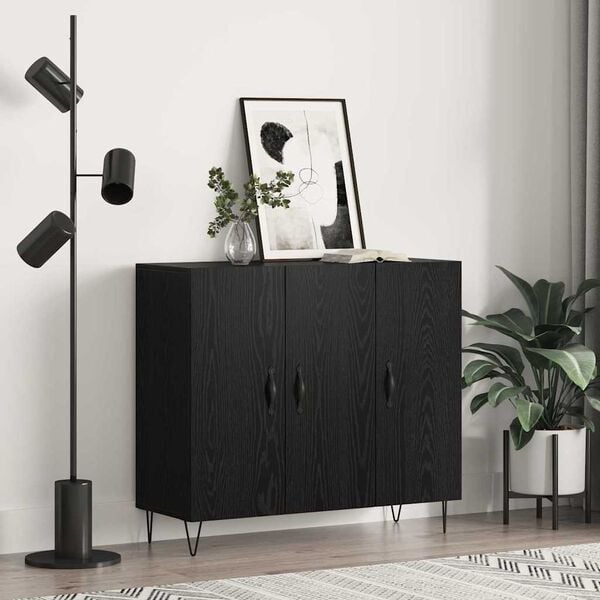 vidaXL Sideboard Black Oak 90 x 32.5 x 80 cm Engineered Wood
