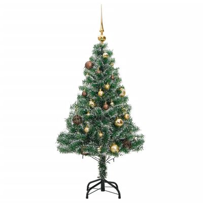 vidaXL Artificial Christmas Tree 150 LEDs&Ball Set&Flocked Snow 120 cm