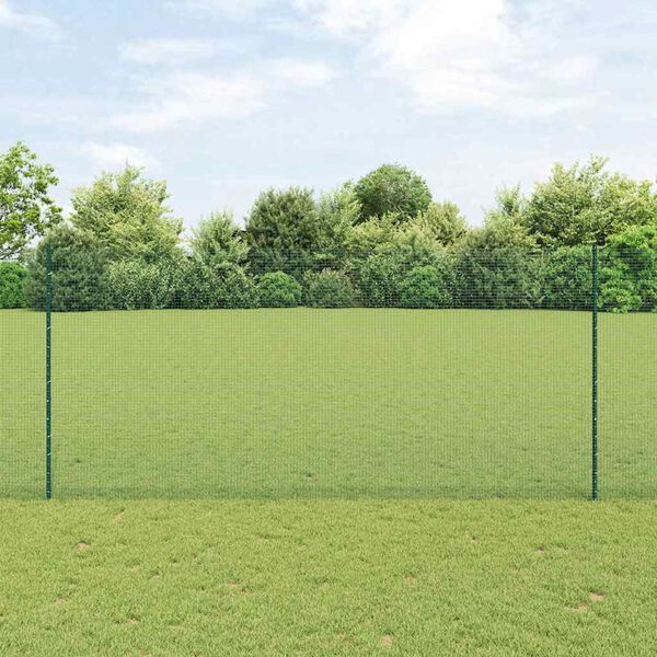 vidaXL Fence with Post Green 1.4 x 10 m Steel and PVC