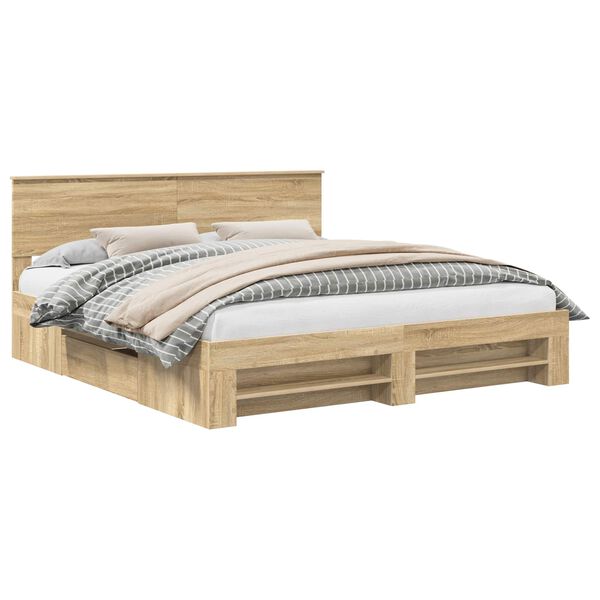 vidaXL Bed Frame Sonoma Oak 200 x 200 cm Engineered Wood